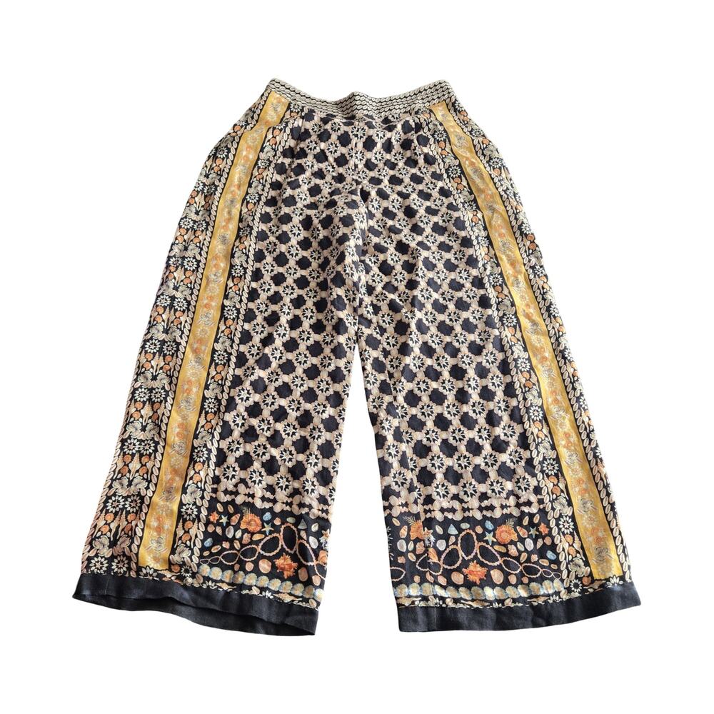 Ranna Gill Printed Linen Wide-Leg Pants Size: M - Picture 2 of 8